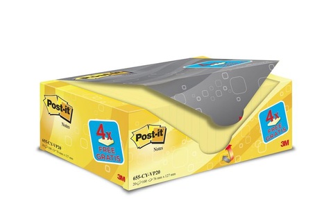 3m, 3M - Post-it® Notes Promotion 655Y-20, Post-it Notizzettel Post-it 7.6 cm x 12.7 cm Gelb, 20 Blocke