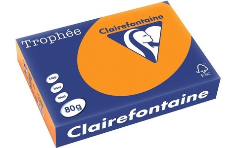 Clairefontaine, Clairefontaine Kopierpapier Trophée A4, 80 g/m², Neonorange, 500 Blatt, Clairefontaine Kopierpapier Trophée A4, 80 g/m², Neonorange, 500 Blatt