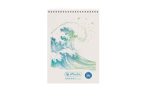 Herlitz, Spiralnotizblock A7 50 Blatt kariert GREENline Welle, College Block, herlitz GREENline Notizbuch DIN A7 Kariert Spiralbindung Oben gebunden Hardback Nicht perforiert 100 Seiten