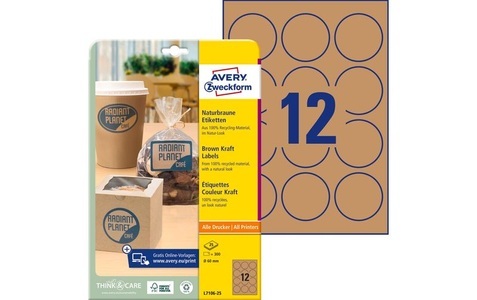Avery, AVERY Zweckform L7106-25 Etiketten Ø 60 mm Braun 25 Bögen mit 12 Etiketten, Avery Zweckform Runde Etiketten Ø 60 mm, 25 Blatt