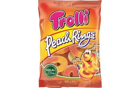 Trolli, Trolli Peach Rings Halal 100g, Trolli Peach Rings Halal 100g