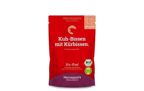 Herrmanns, Herrmann's Nassfutter Bio Rind mit Kürbis und Quinoa, Herrmann's Selection Adult Bio-Rind mit Kürbis und Quinoa, Nassfutter für Katzen (100g)