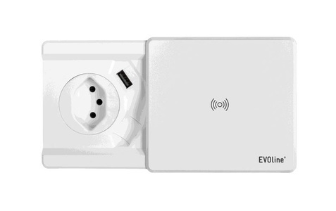 EVOline, EVOLine Einbausteckdose Square80 T13 USB-A Qi Ladestation, Weiss, 