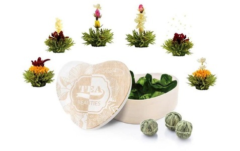 Creano, Creano Erblühtee Kugeln Mix grüner Tee 6er Holzherzbox, Creano Erblühtee Kugeln Mix grüner Tee 6er Holzherzbox