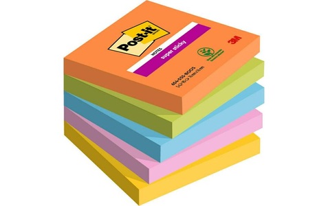 POST-IT, Post-it Super-Haftnotizen 76 x 76 mm Sortiert 90 Blatt 5 Stück, POST-IT Super Sticky Boost 76x76mm 654-5SS-BOOS 5-farbig 5x90 Blatt