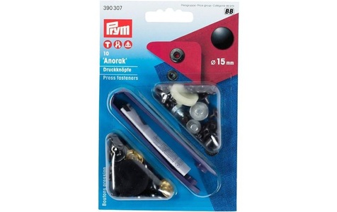 Prym, Prym Druckknopf Anorak, schwarz 15 mm, Karte 10 Stk., Prym Druckknopf Anorak, schwarz 15 mm, Karte 10 Stk.