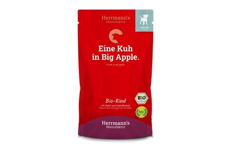 Herrmanns, Herrmann's Nassfutter Welpe Bio Rind mit Apfel und Haferflocken, Herrmann's Bio Rind mit Apfel und Haferflocken, Nassfutter für Welpen (150g)