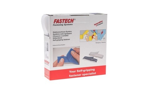 Fastech, FASTECH Klettband-Rolle 10 m x, FASTECH Hakenseite Box 25 mm x 10 m selbstklebend, Weiss