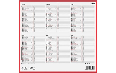 Biella, Biella Tafelkalender 2024 A5 6 Monate/1 Seite Karton Weiss Deutsch, Biella Tafelkalender 2024 A5 6 Monate/1 Seite Karton Weiss Deutsch