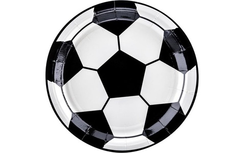 PartyDeco, Partydeco Einwegteller Fussball 18 cm 6 Stück Schwarz/Weiss, Partydeco Einwegteller Fussball 18 cm, 6 Stück, Schwarz/Weiss