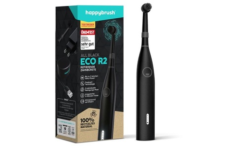 HAPPYBRUSH, Happybrush Rotationszahnbürste ECO R2 Schwarz Elektrische Zahnbürste, happybrush Rotationszahnbürste ECO R2 Schwarz