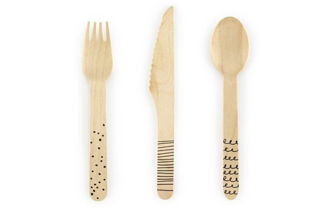 PartyDeco, Holzbesteckteile Unisex Schwarz, Partydeco Einweg-Besteckset Holz 1 Stück Schwarz