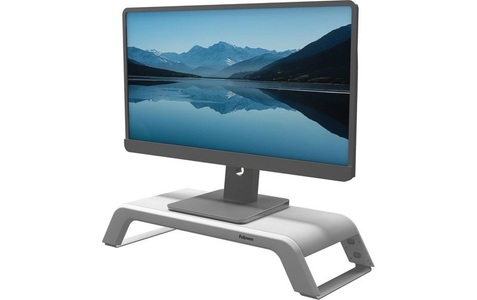 Fellowes, Monitorständer Fellowes Hana? LT, für 1 Monitor bis 22,6 kg, 3-fach höhenverstellbar, mit Stauraum, B 560 x T 222 x H 102 mm, weiss, Fellowes Monitor-Standfuss Hana LT Weiss