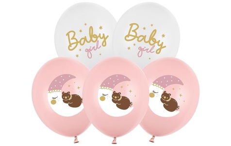 Partydeco Luftballon Baby Girl Weiss / Pink, 6 Stück