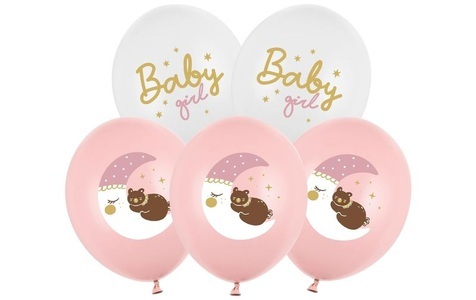 PartyDeco, Partydeco Luftballon Baby Girl Weiss / Pink, 6 Stück