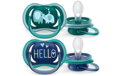 Bomedys NV, Philips Avent Ultra Luftschnuller - 18+ Monate Doppelpack, Philips Avent Schnuller ultra air, Elefant/Hello, ab 18 Monate (2 Stk)