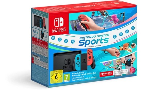 Nintendo, Switch Neon-Rot/Neon-Blau , Spielkonsole, Switch?-Konsole neon-blau/neon-rot ? Nintendo Switch Sports-Set + Nintendo Switch Online 12-monatige Einzelmitgliedschaft Nintendo Switch HW
