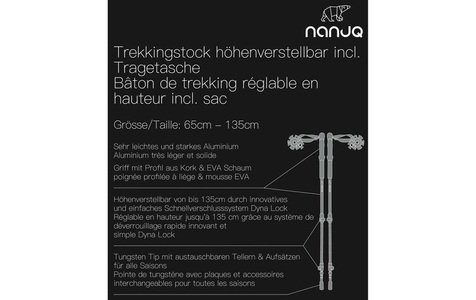 NANUQ, Schneeschuhe Trekkingstock Piz Grischa Unisex Silber ONE SIZE, Nanuq Wanderstock Trekkingstock PIZ Grischa 65 cm - 135 cm