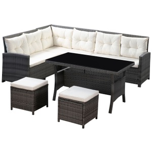 Lily - Betten, Esszimmerstuhl Harry weiss im 2er-Set, Rattanlounge CANNES grau/beige