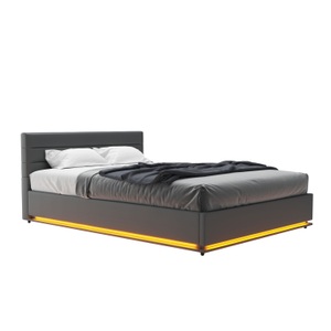 Chenggang Lederbetten, Lederbett LED STARDUST 140 x 200 cm grau, Lederbett LED STARDUST 140 x 200 cm grau