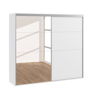 Jakub, Schrank Kleiderschrank REVA 230 cm, Kleiderschrank Schiebetüren mit Spiegel REVA 230 cm weiss