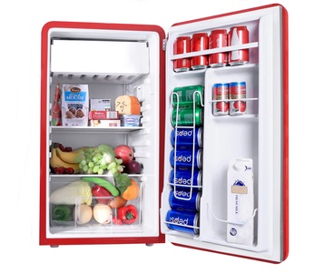 R - Ice cube maker + Fridge, Kühlschrank mit Gefrierfach 90 L rot, Kühlschrank mit Gefrierfach 90L rot