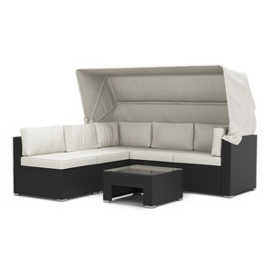 R - Ipro, Rattanlounge COMO weiss, Rattanlounge COMO schwarz/weiss