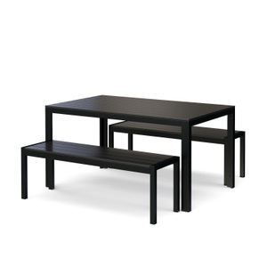 undefined, Gartenmöbel Tisch 150 cm + 2 Bänke schwarz