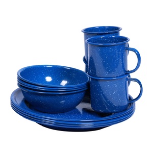 R - Camping, Camping Geschirr Emaille 12-teilig, Camping Geschirr Emaille 12-teilig blau