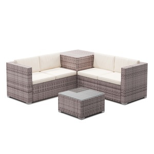 R - Ipro, Rattanlounge SAN MARINO graubraun / beige, Rattanlounge SAN MARINO graubraun/beige
