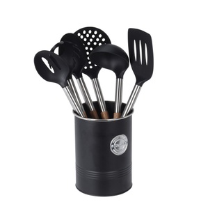 undefined, Küchenhelfer Kochbesteck Set 7-teilig, FURBER Küchenutensilien mit Ständer 7-teilig, Schwarz