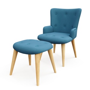 undefined, Sessel mit Hocker NEVIO blau, Sessel mit Hocker NEVIO blau