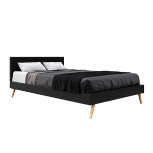 undefined, Lederbett ELVAR 140 x 200 cm schwarz, Lederbett ELVAR 140 x 200 cm schwarz