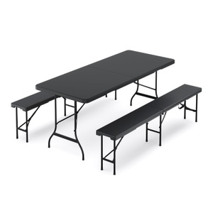 undefined, Campingtisch Garnitur klappbar 180 cm schwarz, Campingtisch Garnitur klappbar 180 cm schwarz