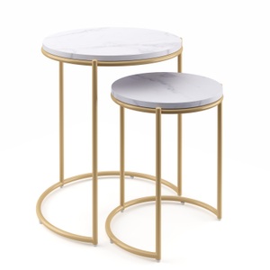 undefined, Beistelltisch FINA weiss/gold 2er Set, Beistelltisch Metall FINA rund 2-teilig weiss/gold