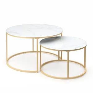 undefined, Beistelltisch Glas AMAYA weiss/gold 2er Set, Beistelltisch Glas AMAYA rund 2-teilig weiss/gold