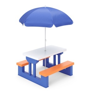 Deuba®, Deuba® Campingtisch Holz Alu für 4 Personen klappbar, Kindersitzgruppe mit Sonnenschirm