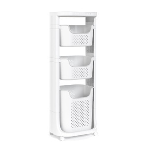 undefined, Badezimmerregal Wäschekorb auf Rollen 35L weiss, Badezimmerregal Wäschekorb auf Rollen 35L weiss