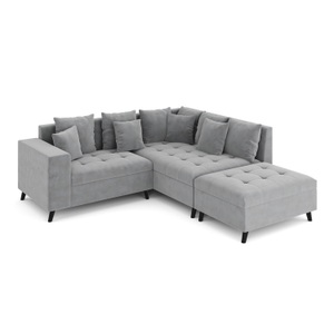 undefined, Ecksofa Samt mit Ottomane ELINA rechts grau, Ecksofa Samt mit Ottomane ELINA rechts grau