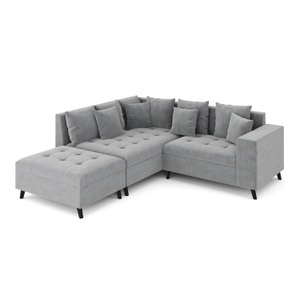 undefined, Ecksofa Samt mit Ottomane ELINA links grau, Ecksofa Samt mit Ottomane ELINA links grau
