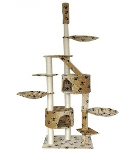 R - cat trees, Katzenbaum deckenhoch 230 - 265 cm beige mit Pfoten, Katzenbaum BALU 265 cm beige mit Pfoten