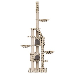 R - cat trees, Katzenbaum deckenhoch 230 - 265 cm beige mit Pfoten, Katzenbaum BALU 265 cm beige mit Pfoten