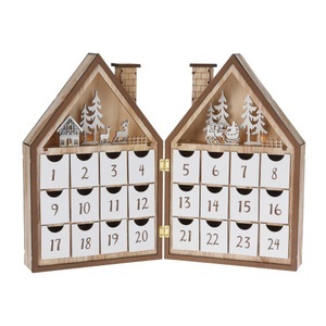 undefined, LED Adventskalender Holzhaus braun/weiss, LED Adventskalender Holzhaus braun/weiss