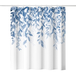 undefined, Duschvorhang 180 x 210 cm Blätter weiss/blau, Duschvorhang 180 x 210 cm Blätter weiss/blau