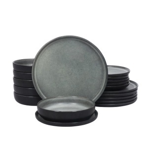 undefined, Geschirr-Set Steingut 18-teilig grau/schwarz, Geschirr-Set Steingut 18-teilig grau/schwarz