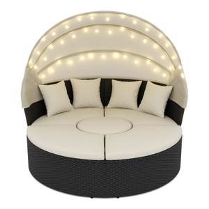 undefined, Rattan Sonneninsel mit LED PULA schwarz/beige, Rattan Sonneninsel mit LED PULA schwarz/beige