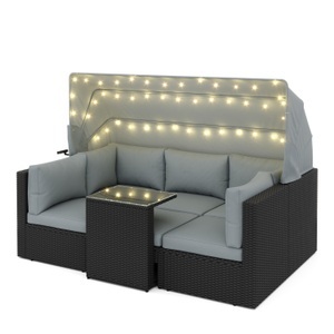 undefined, Rattanlounge mit LED COMODO schwarz/grau, Rattanlounge mit LED COMODO schwarz/grau