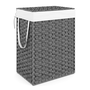undefined, Wäschekorb Rattan mit Deckel 1 Fach 91L grau