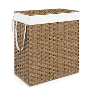 undefined, Wäschekorb Rattan mit Deckel 2 Fächer 110L braun