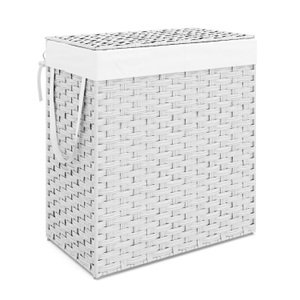 undefined, Wäschekorb Rattan mit Deckel 2 Fächer 110L weiss, Wäschekorb Rattan mit Deckel 2 Fächer 110L weiss